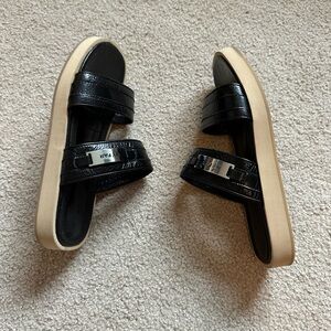 BY FAR Easy Leather Sandals Women Size EU 36/US 6 Black White Chic Silver